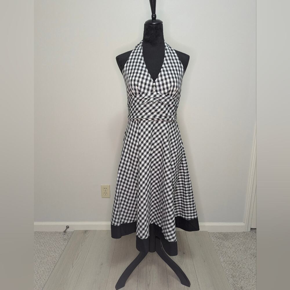VTG Robbie Bee sz 12 gingham black n white checkered pinup halter top dress